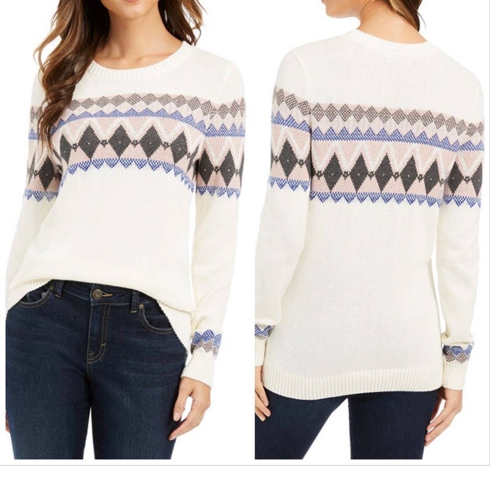 CHARTER CLUB Large Vanilla Diamond Soft Sweater NEW! Classic $68
